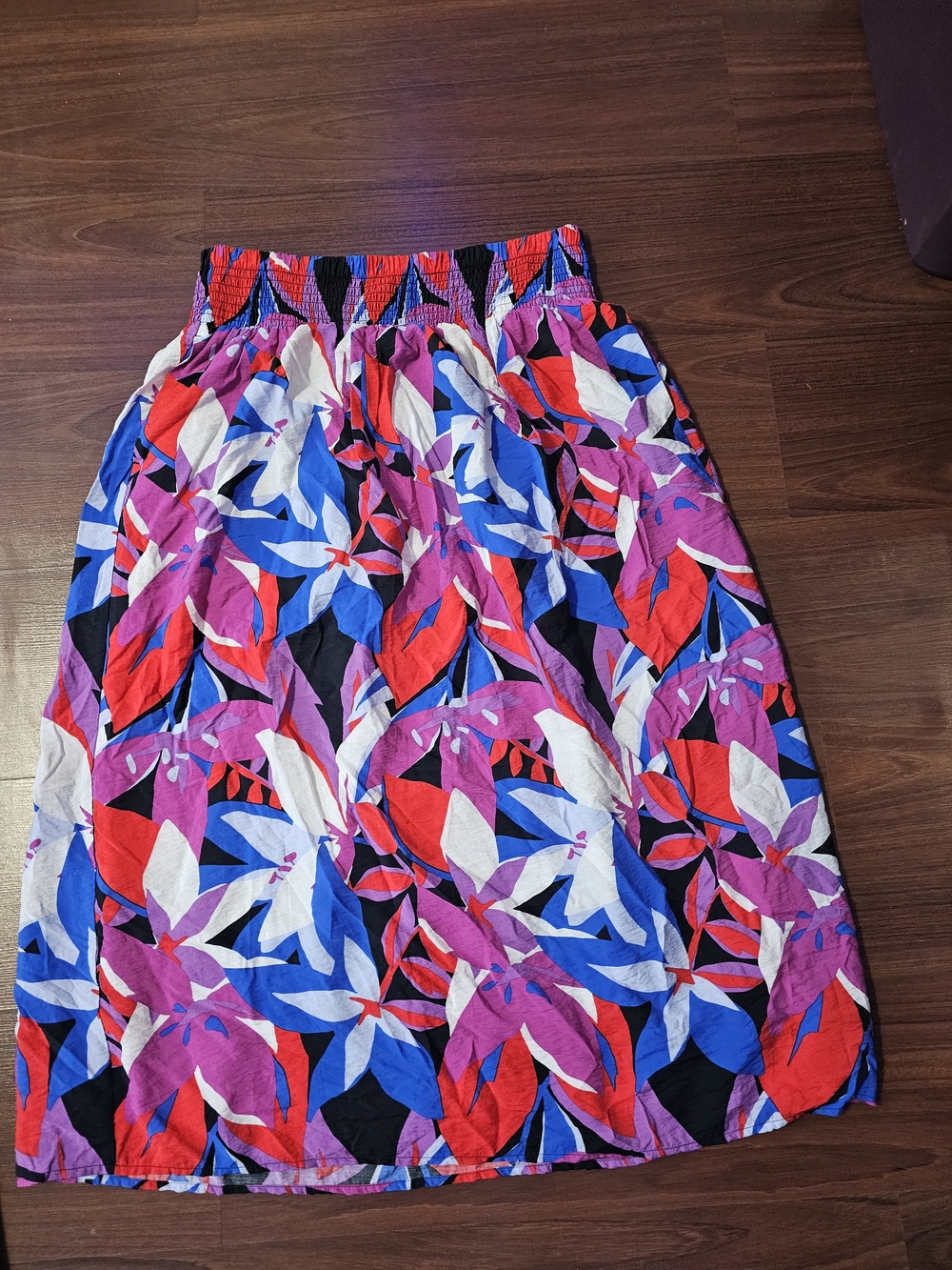 Nine West Multicolor Floral Print Midi Skirt - Red, Blue, Purple, White, Black
